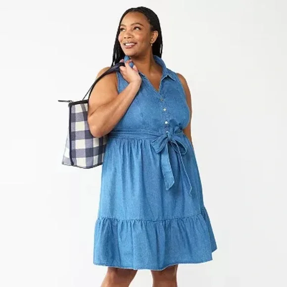 white christmas dresses Denim Belted Shirt Dress – Bliss on Brannon main image 0